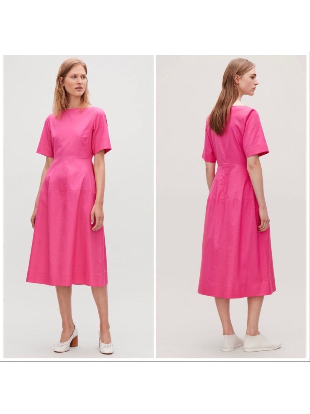Cos Waisted Short-Sleeve Midi Dress Bright Pink Women’s 8